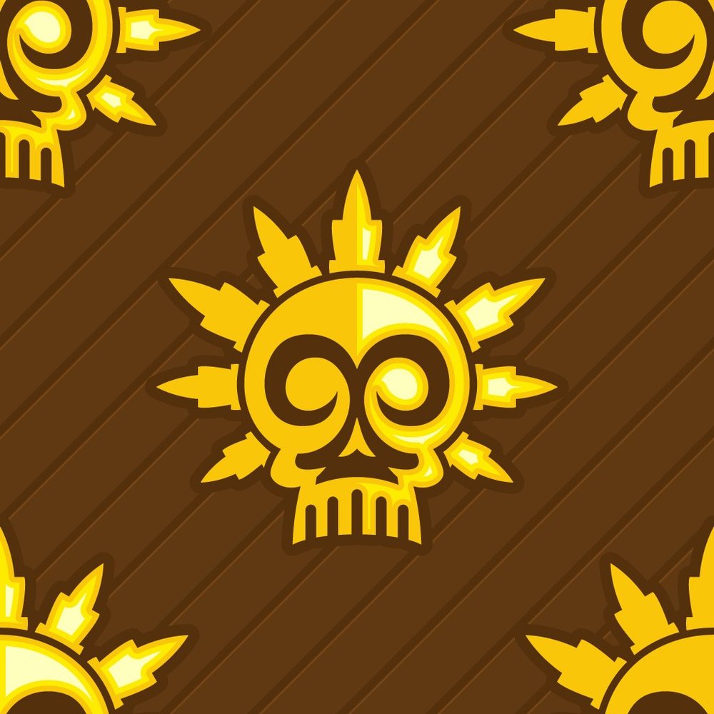 Golden Skull Sun Seamless Pattern