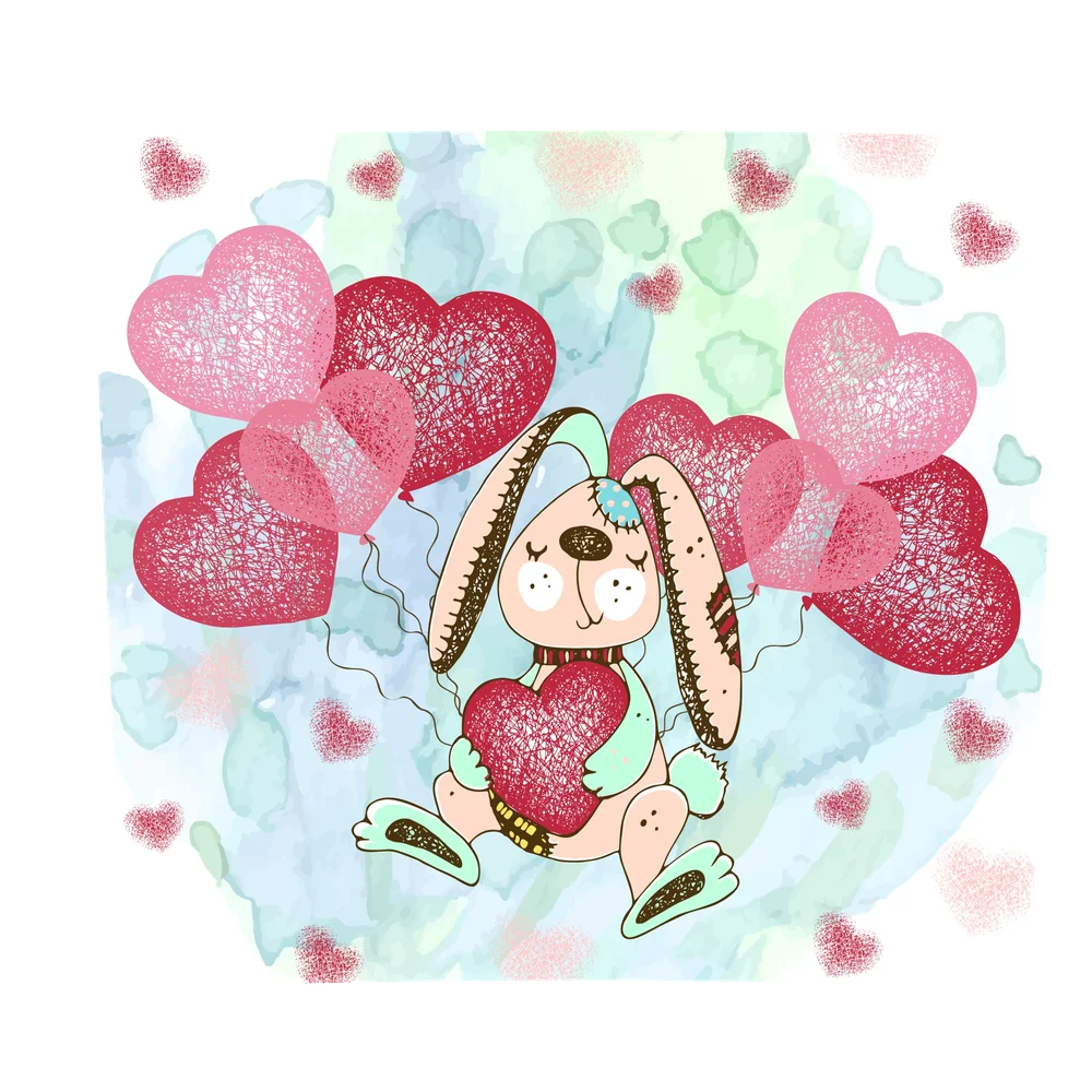 Cute Bunny With Heart Balloons
