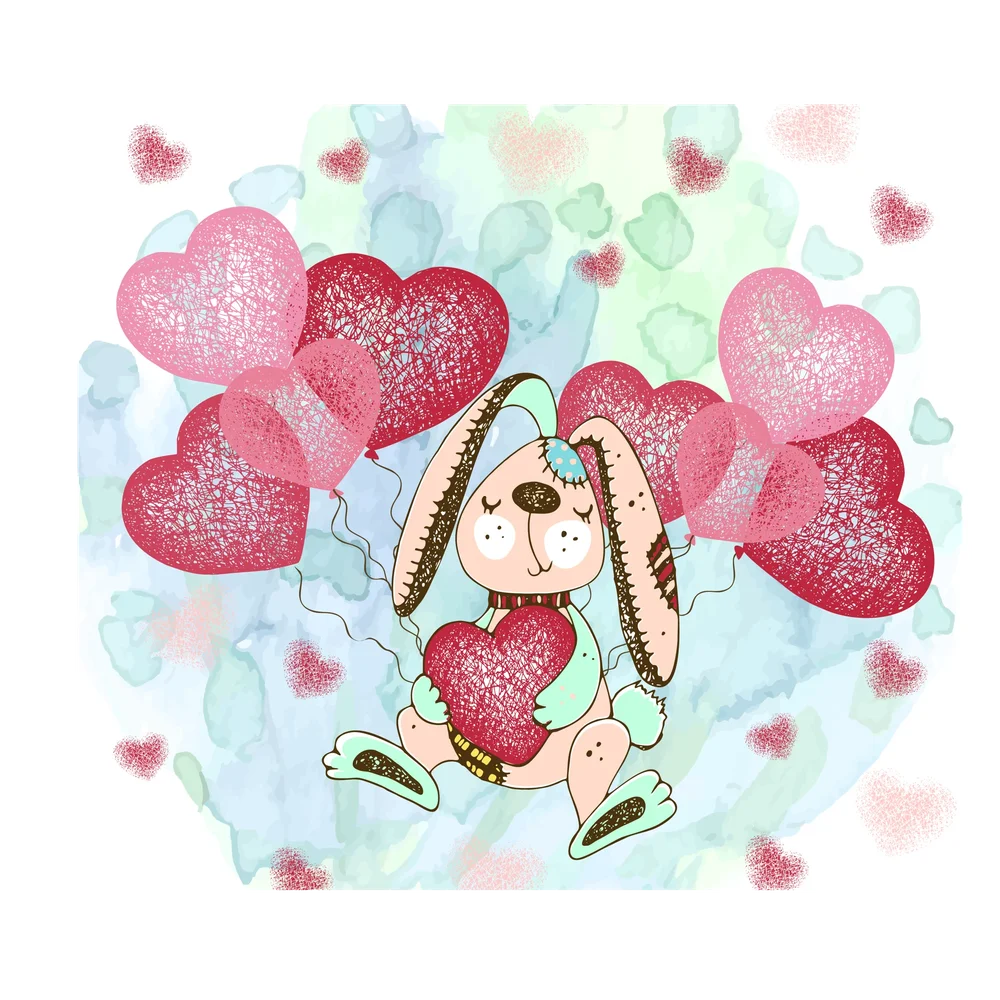 Cute Bunny with Glitter Hearts