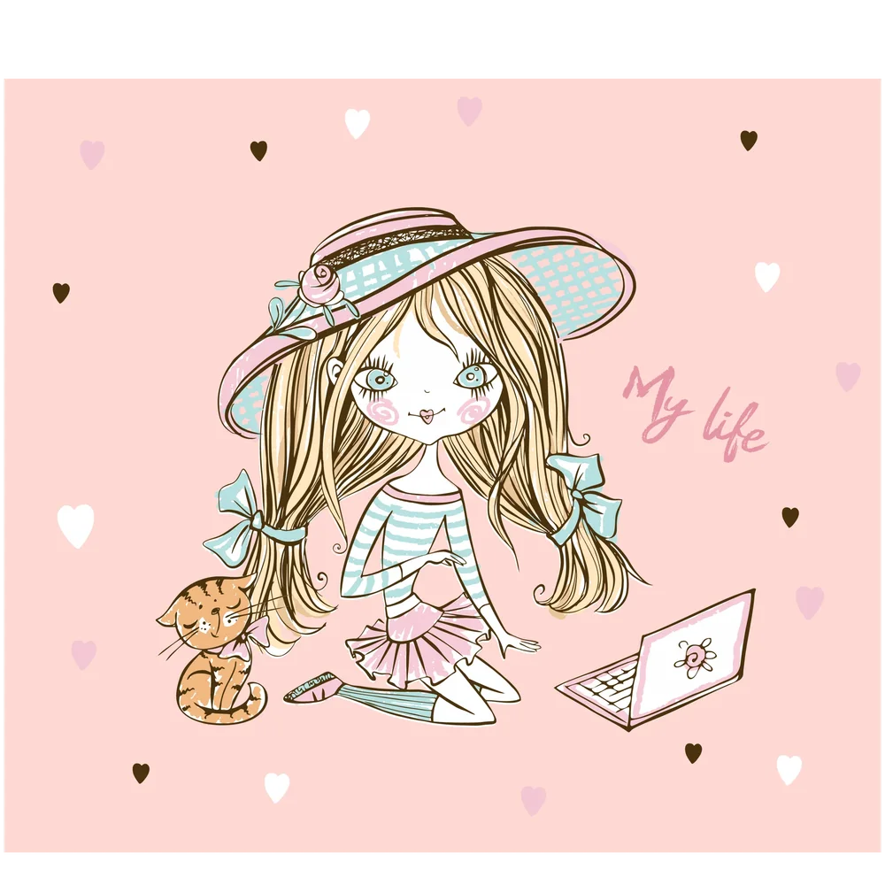 Girl with Cat and Laptop — Cream Cartoon 2