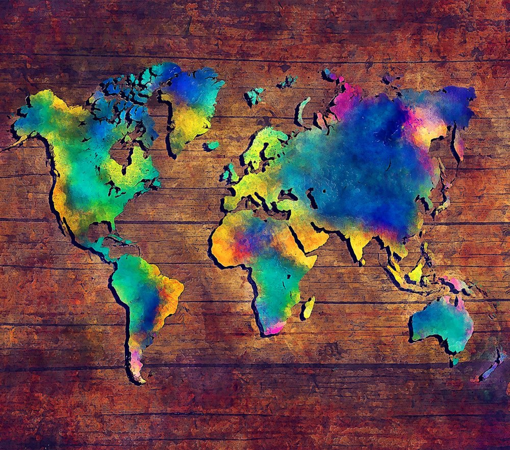 Rainbow Watercolor World Map