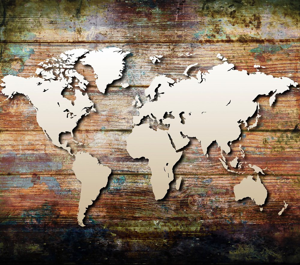 Distressed World Map on Wood