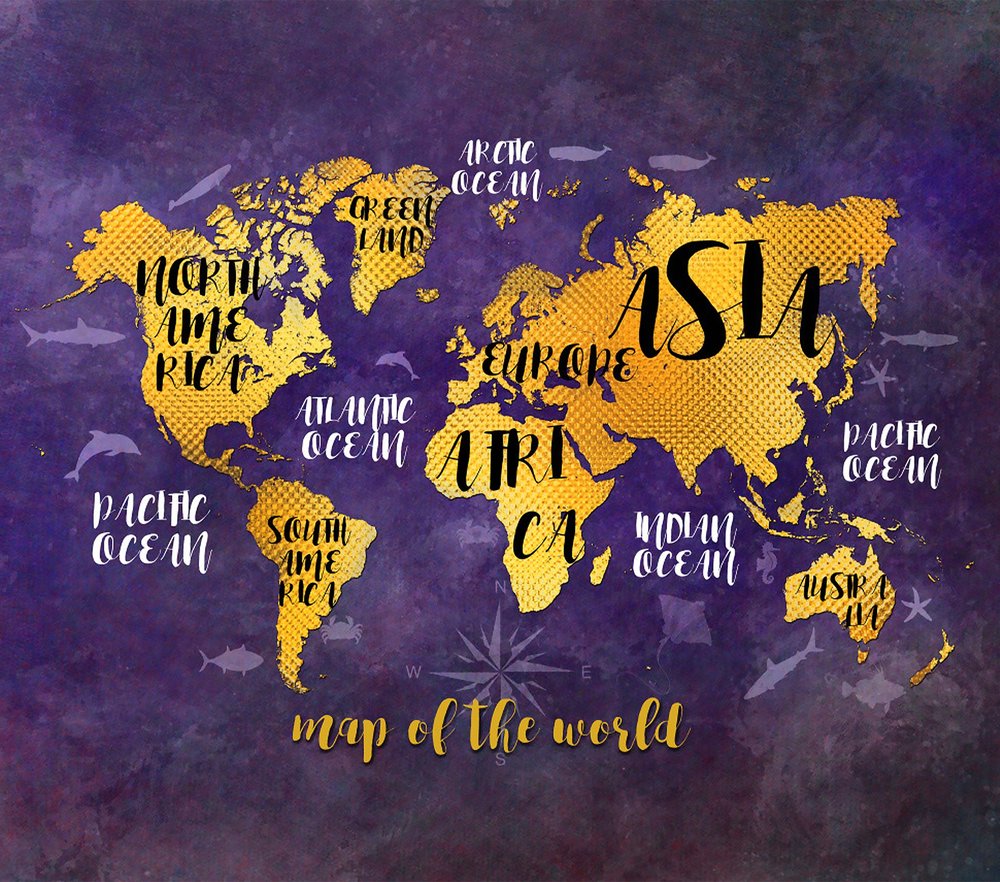 Golden World Map Watercolor