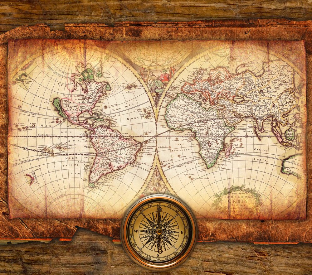 Vintage World Map and Compass
