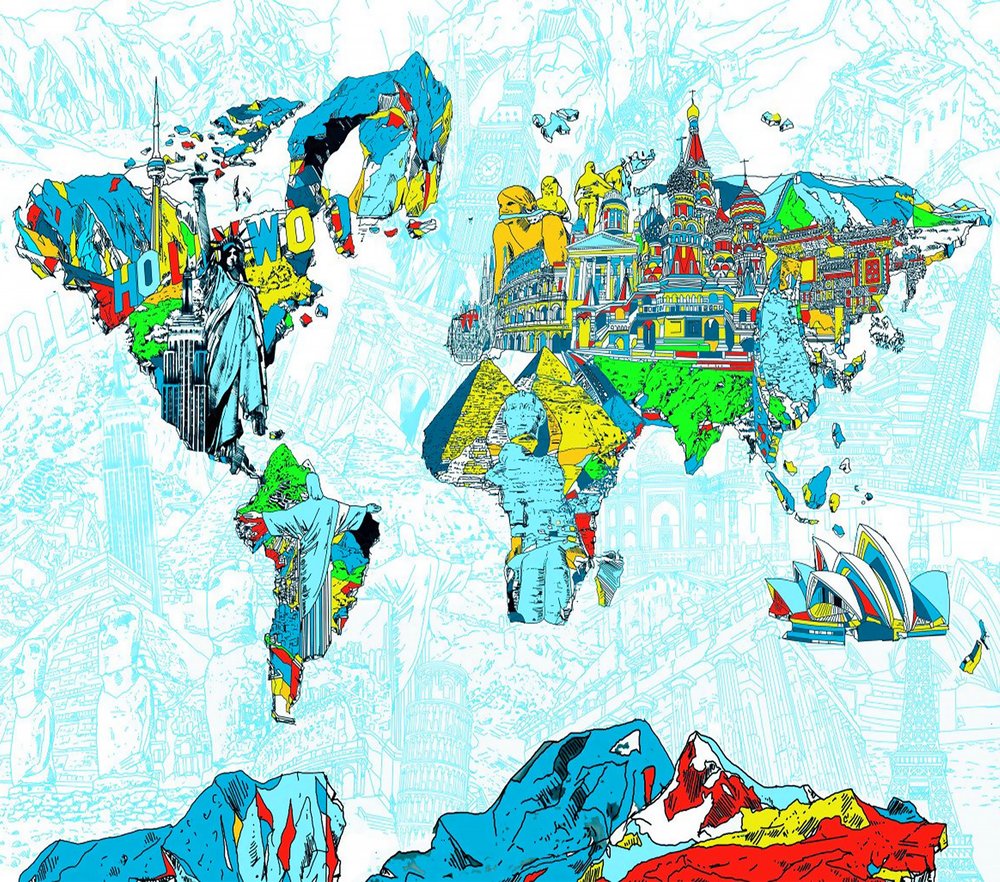 World Map Landmarks Illustration