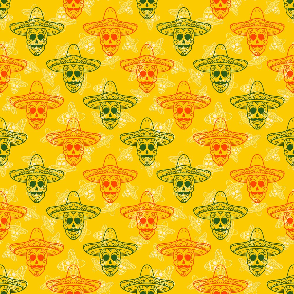 Sombrero Skulls Seamless Pattern