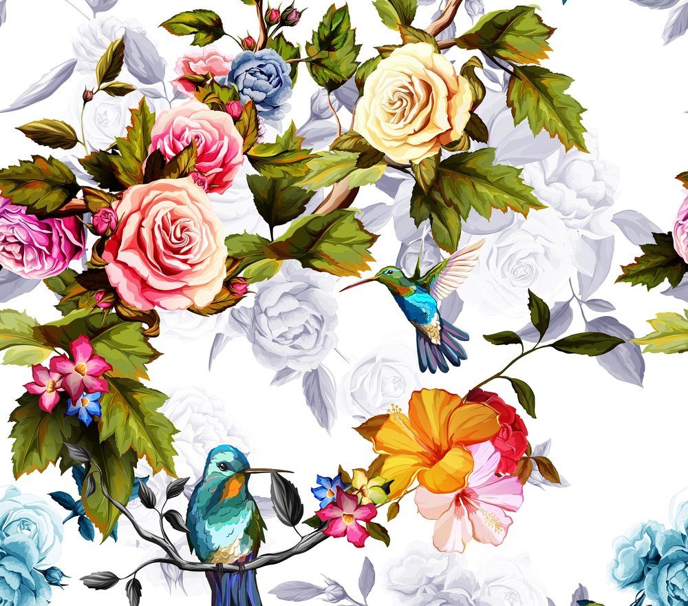 Hummingbirds With Vintage Floral