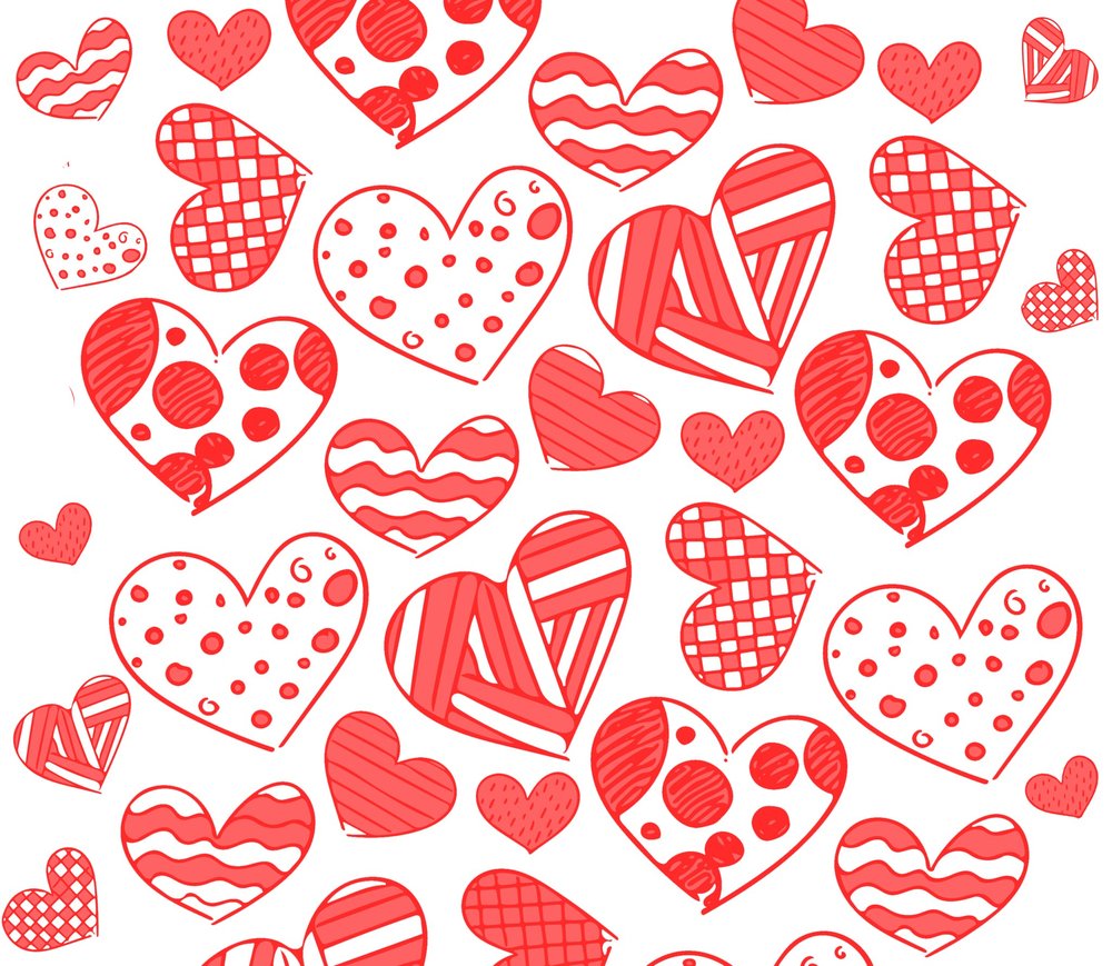 Red Sketched Hearts Seamless Pattern