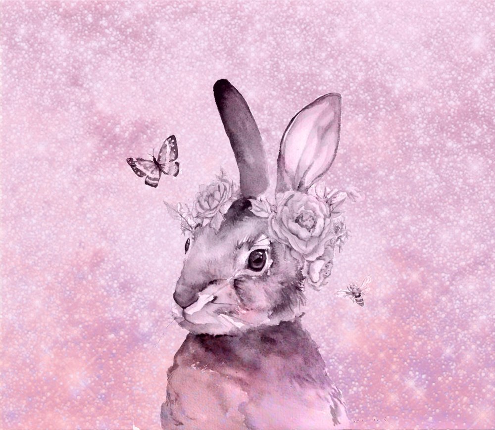 Whimsical Floral Bunny Portrait
