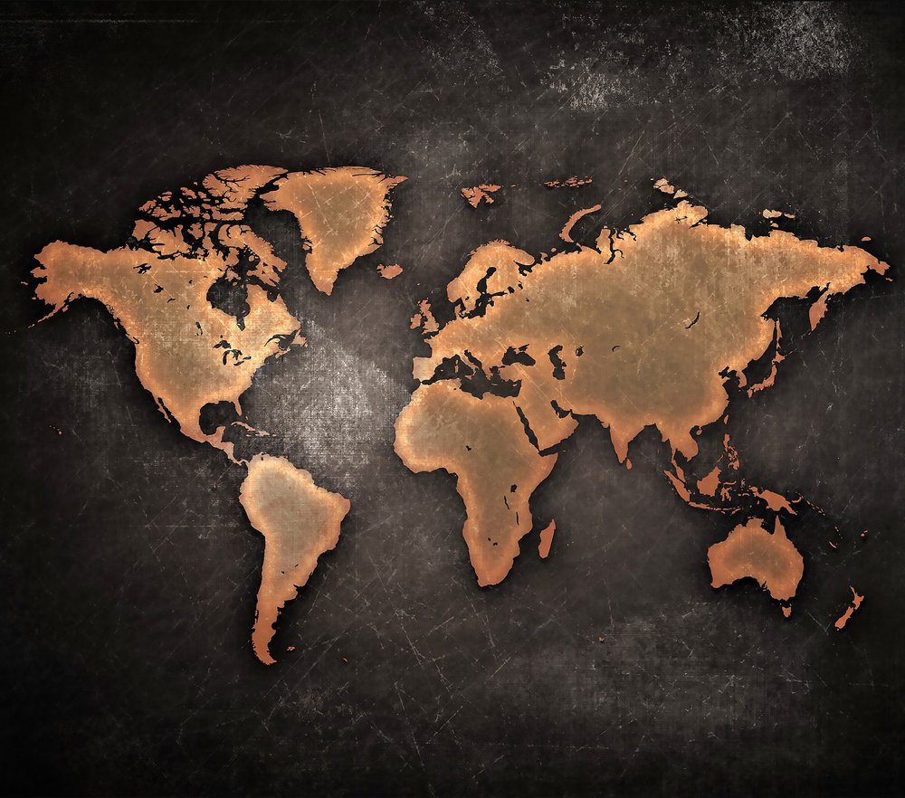 Copper World Map On Black