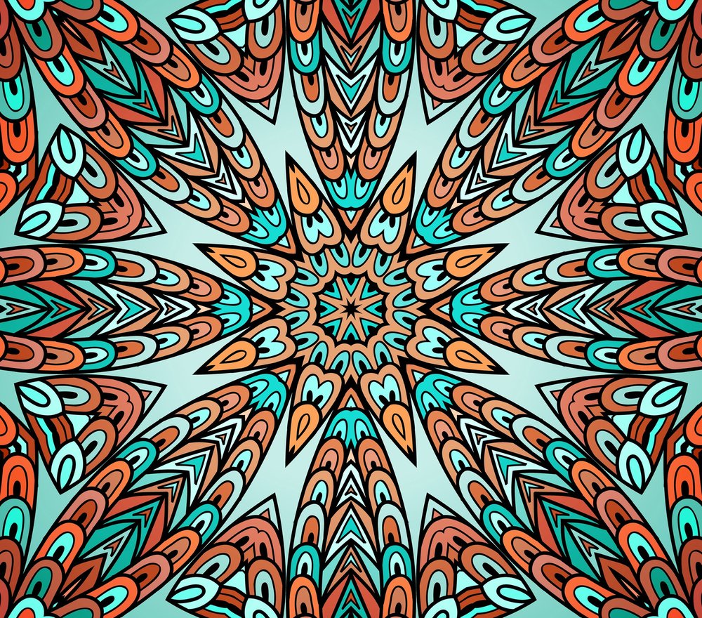 Turquoise Orange Mandala Burst