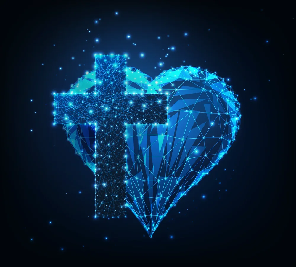 Digital Heart Cross Religious Design