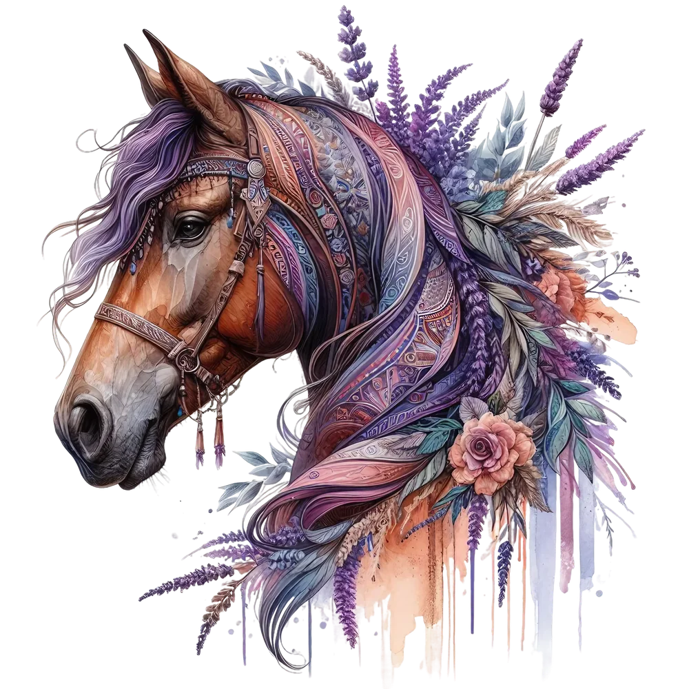 Boho Floral Horse Portrait