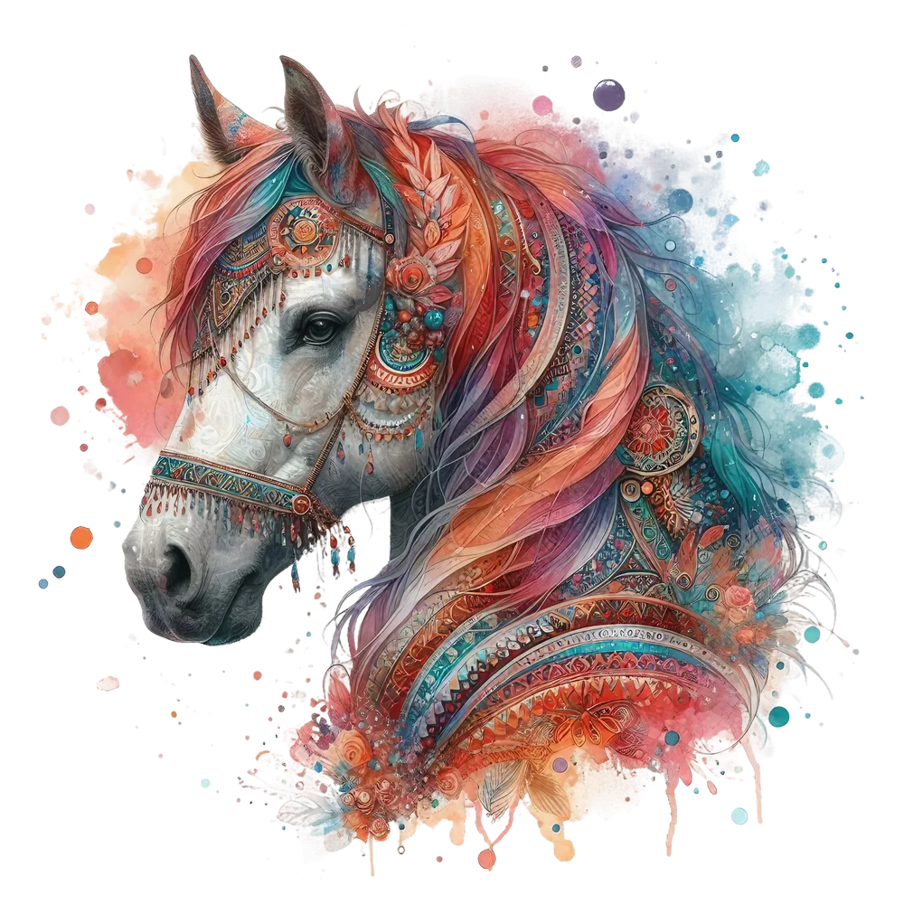 Boho Horse Watercolor Portrait