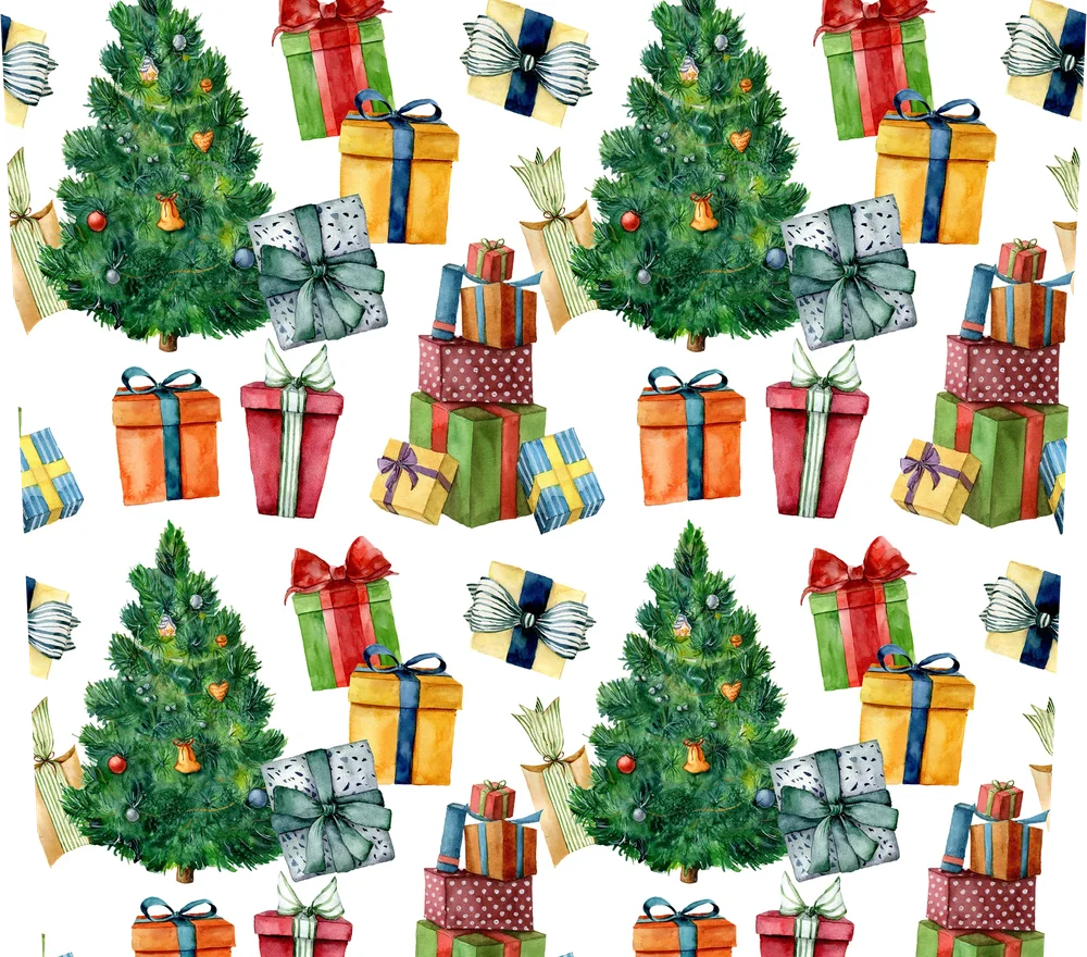 Christmas Trees and Gifts Seamless Pattern