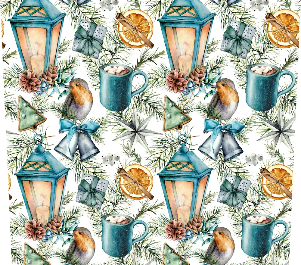 Cozy Christmas Lantern Seamless Pattern
