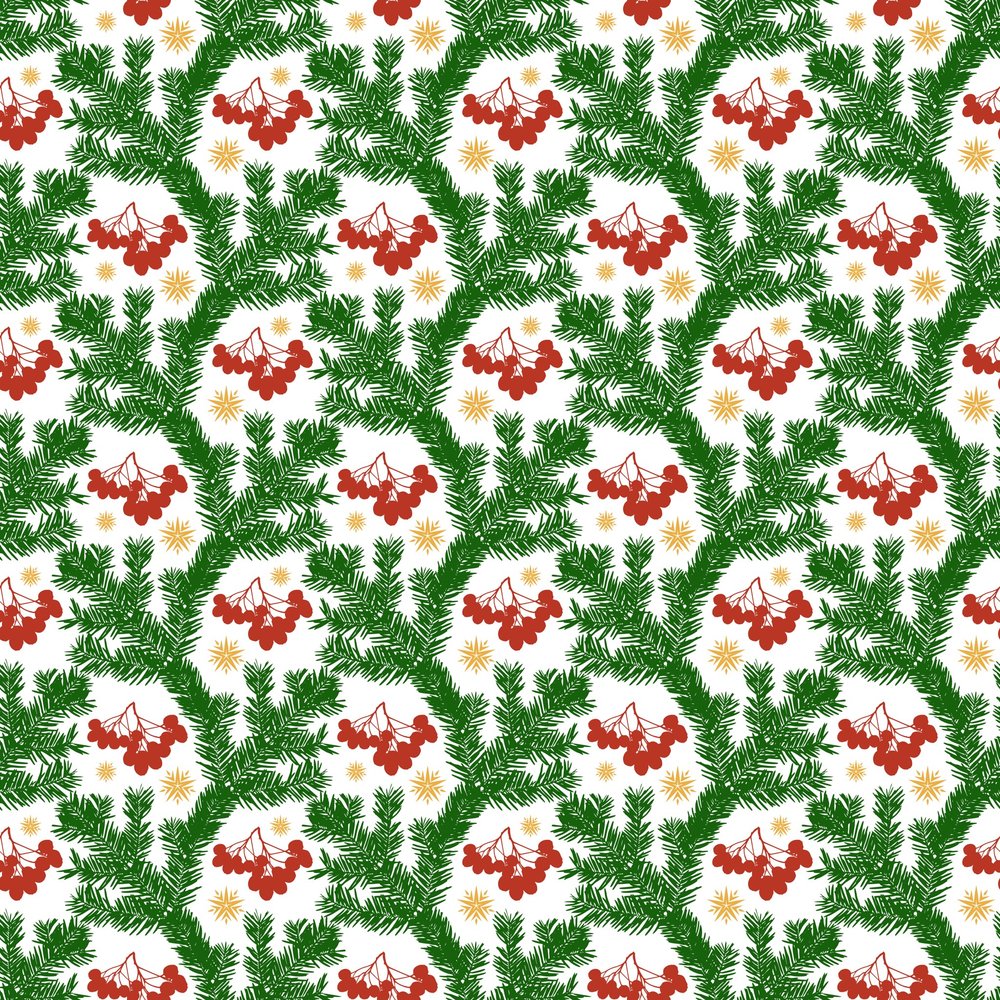Christmas Holly and Rowan Berries Pattern