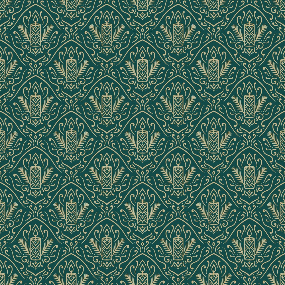 Green Gold Damask Pattern