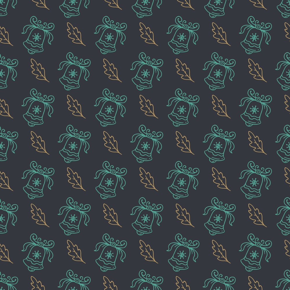 Holiday Bells and Leaves Seamless Pattern