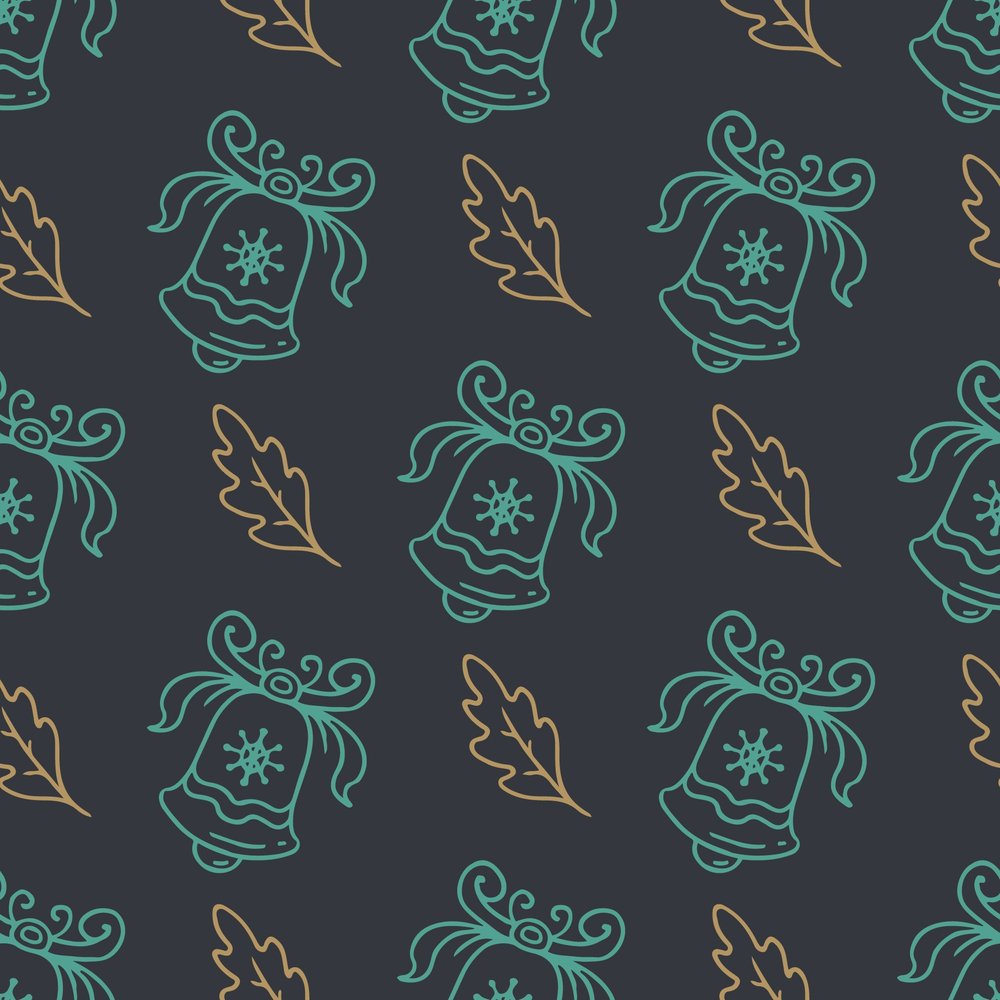 Holiday Bells & Leaves Seamless Pattern