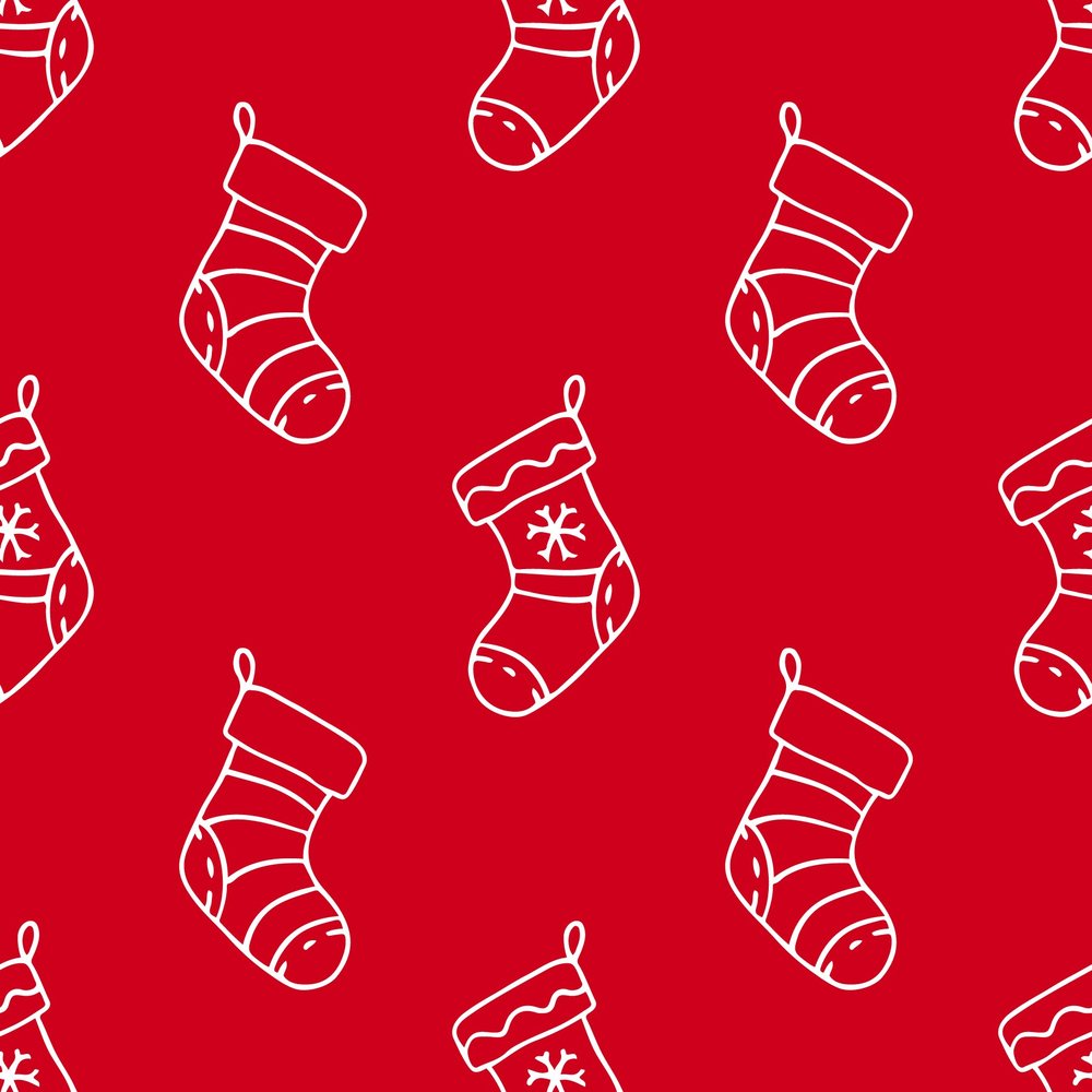 Christmas Stockings Seamless Pattern — Red Line-Art