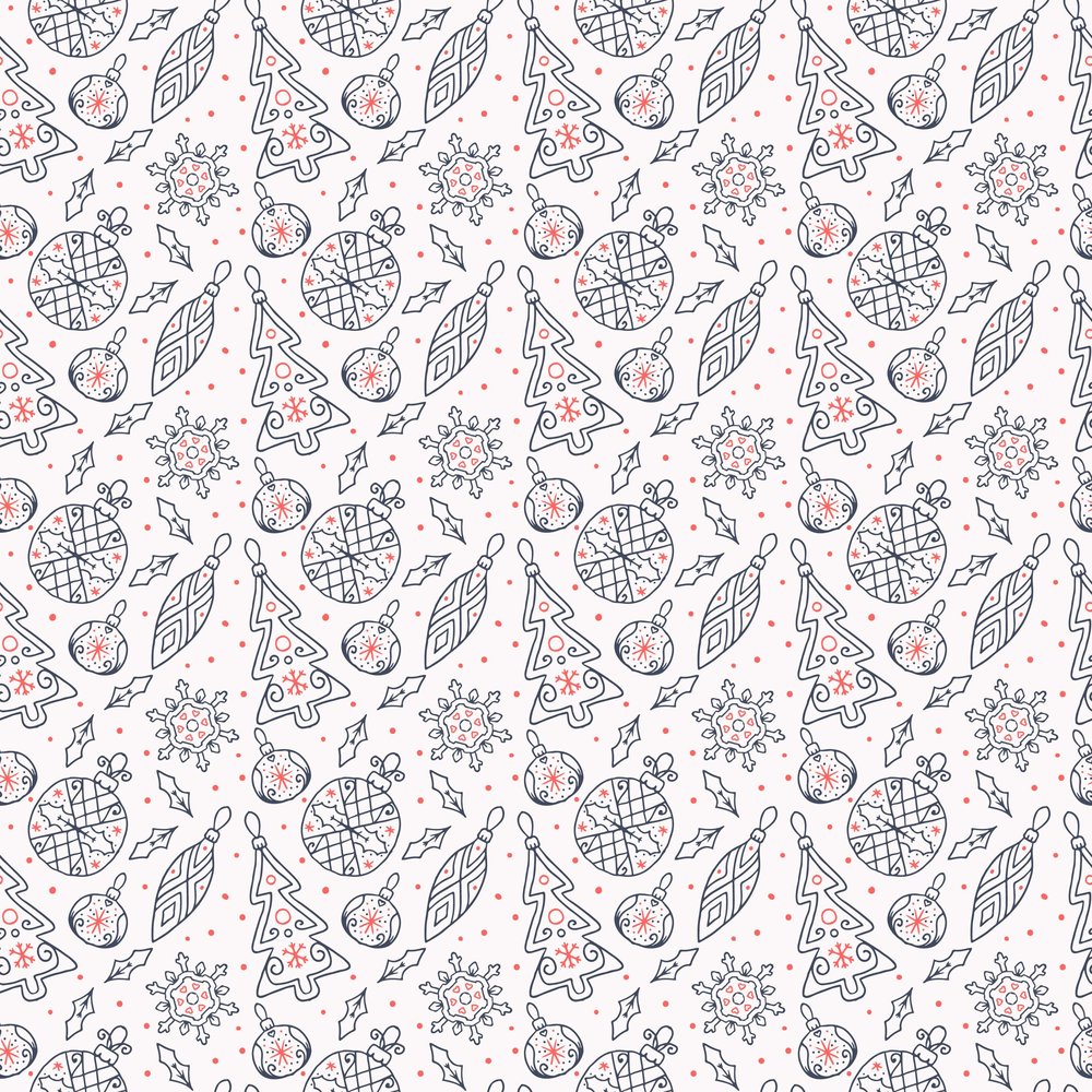 Christmas Doodle Seamless Pattern — White Minimal
