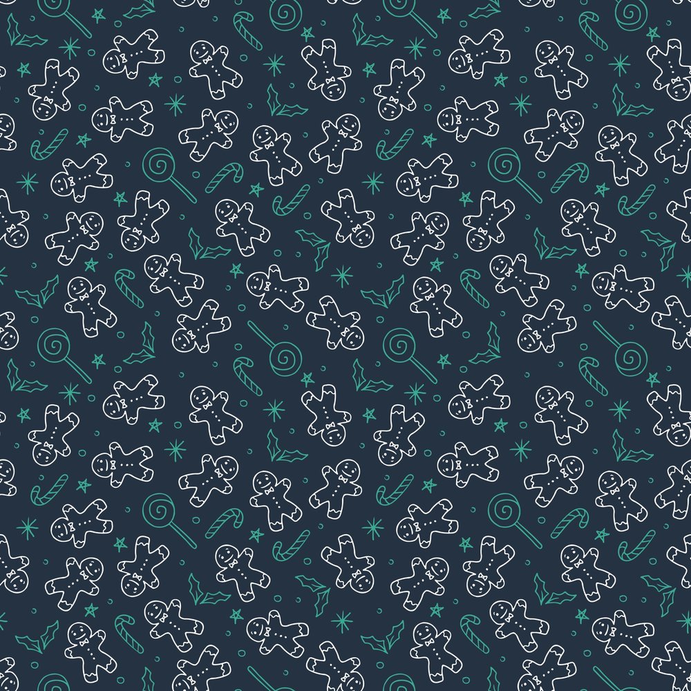 Christmas Gingerbread Seamless Pattern — Navy Line-Art
