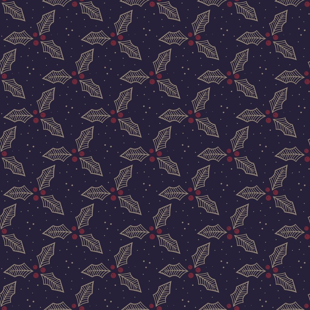 Holly Leaves & Berries Seamless Pattern