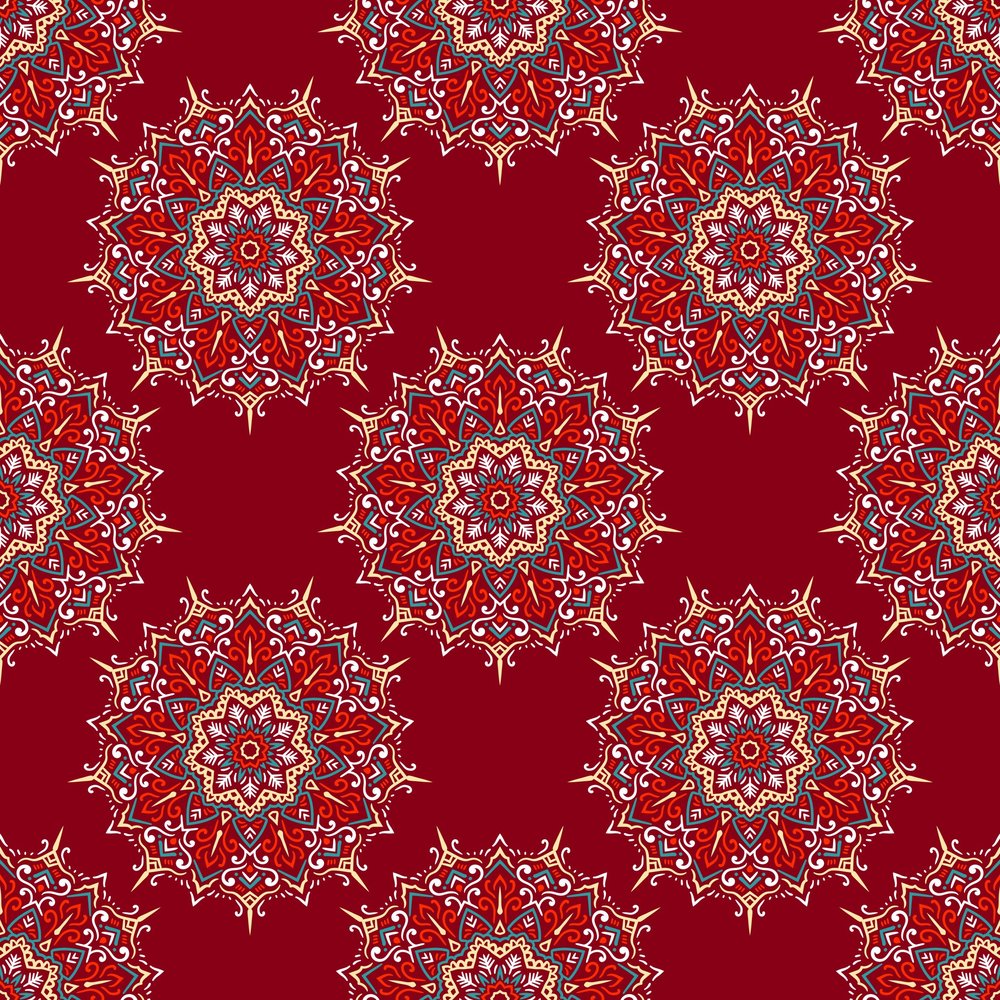 Ornate Mandala Red Damask Pattern