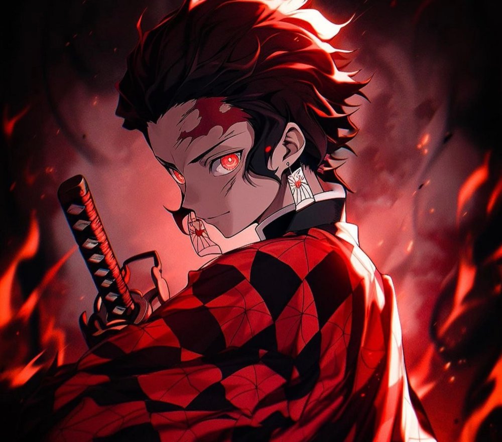 Red-Eyed Anime Warrior with Sword