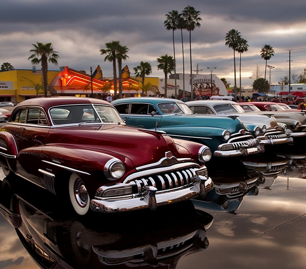 Classic Car Show With Palm Trees