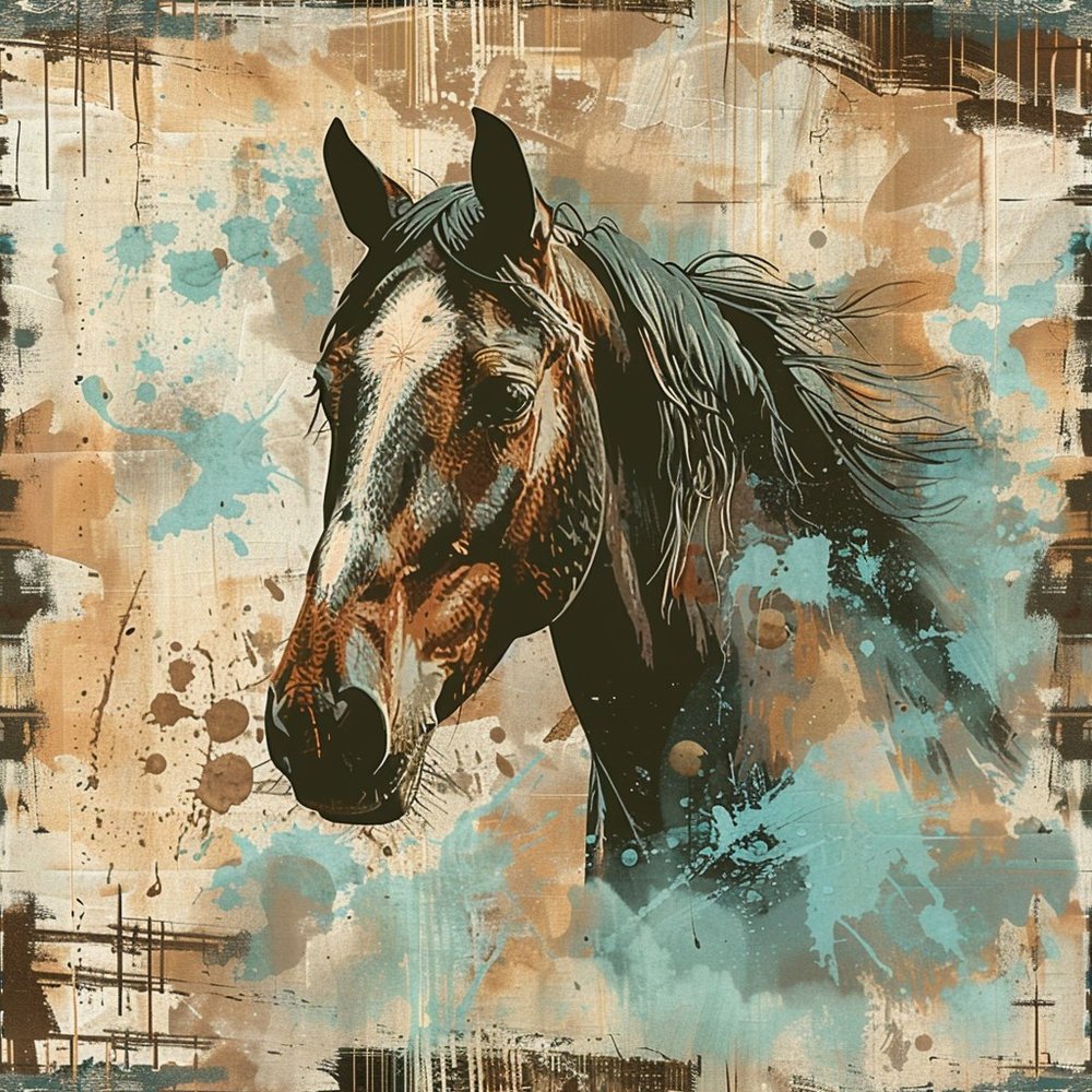 Horse Head Grunge Aqua