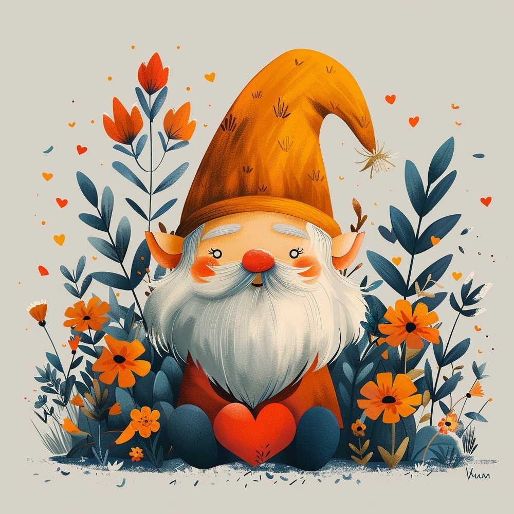 Whimsical Garden Gnome with Orange Heart