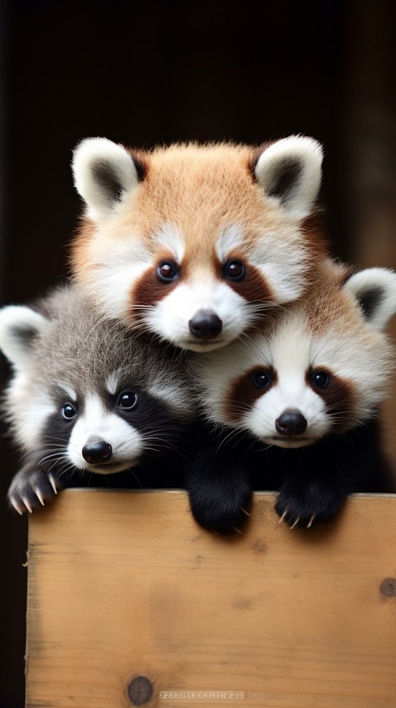 Three Cute Raccoons Peering