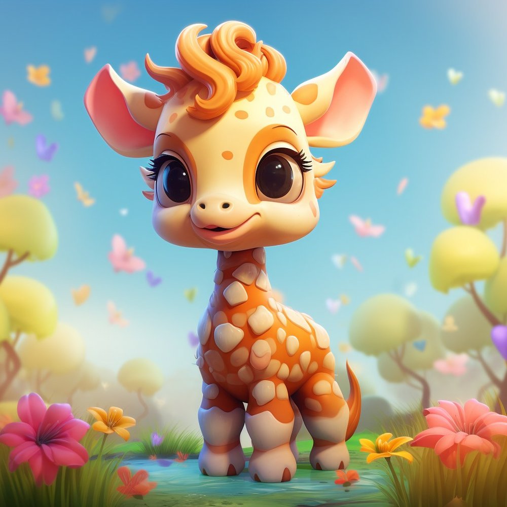 Cute Giraffe Flowers Illustration