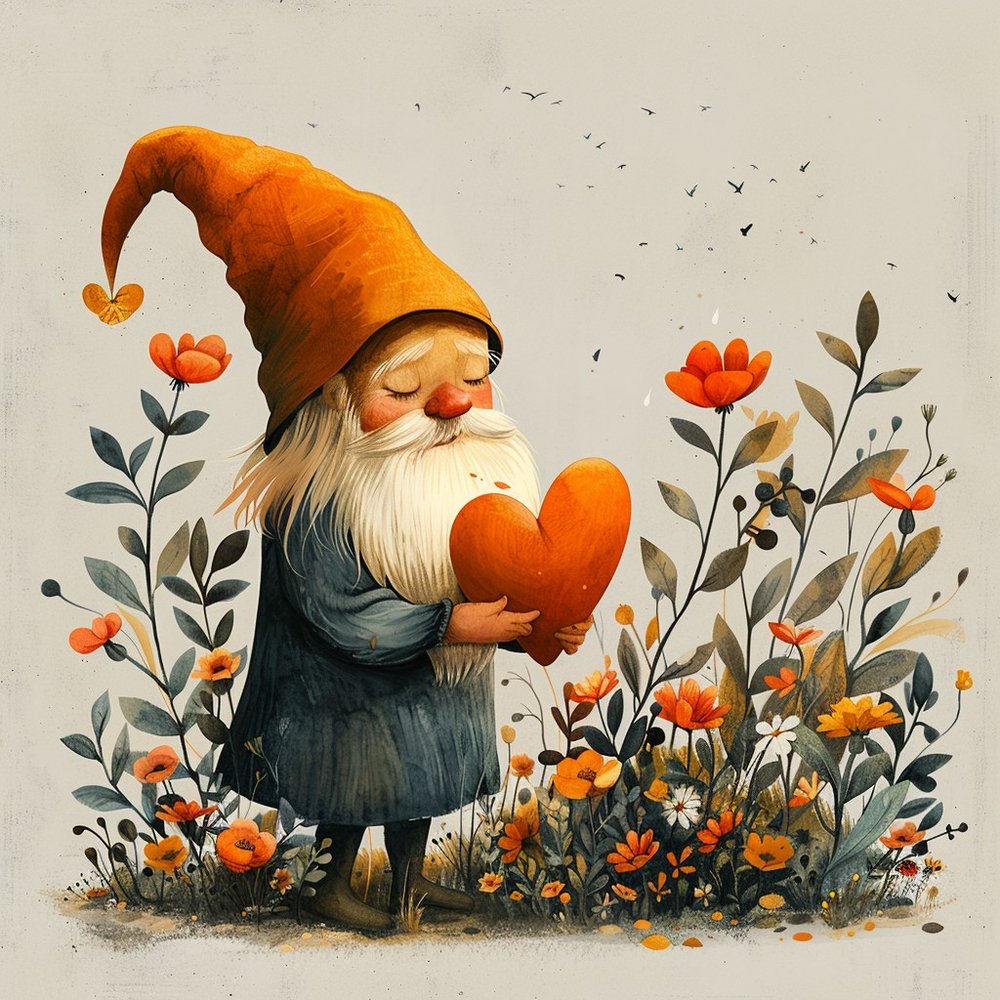 Garden Gnome with Red Heart
