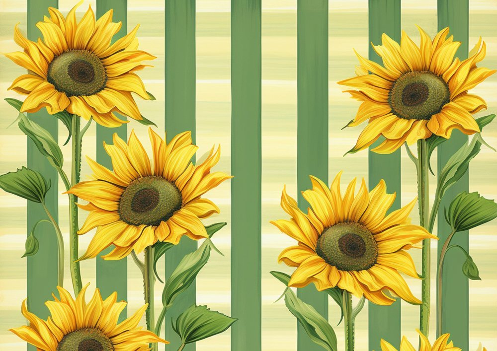 Sunflowers on Striped Background