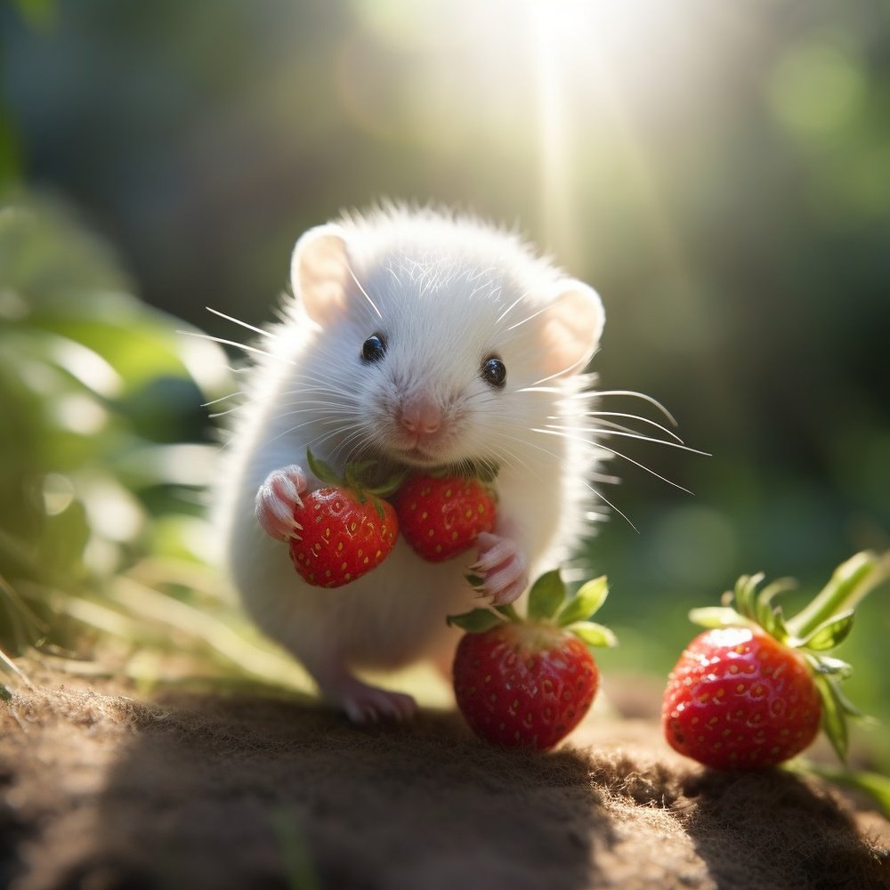 Cute Baby Hamster With Strawberries