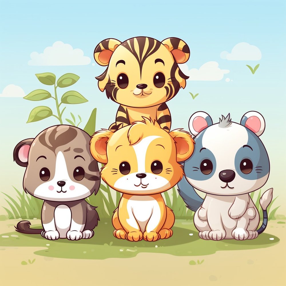 Kawaii Safari Animals Group — Multicolor Cartoon