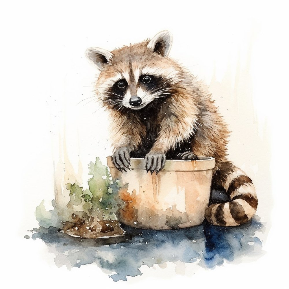 Whimsical Raccoon In Pot