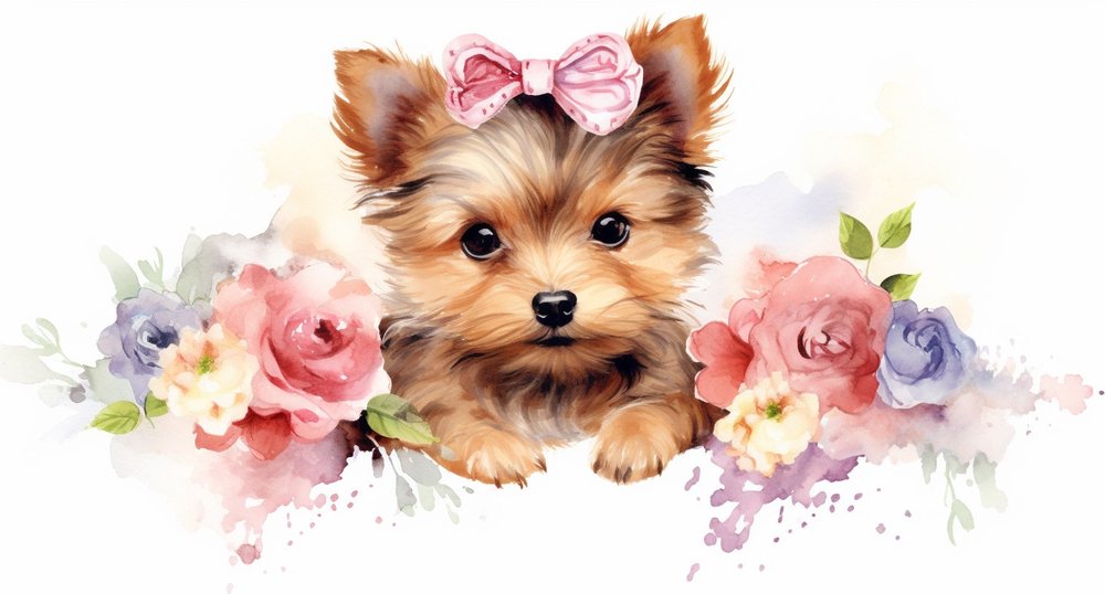 Watercolor Puppy with Pink Bow