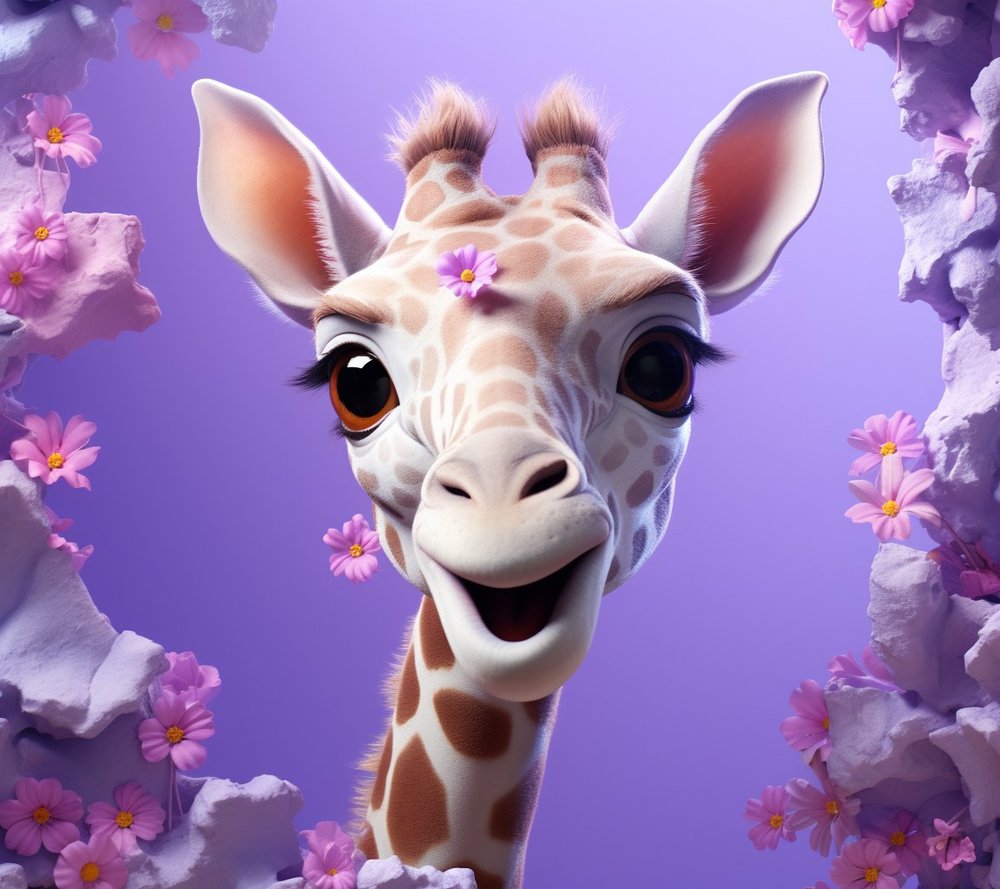 Happy Giraffe Flowers Purple