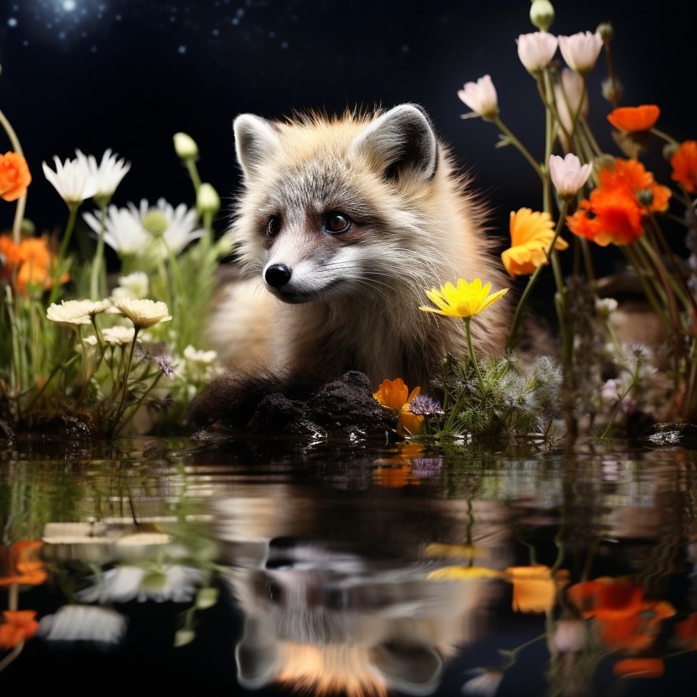 Raccoon in Wildflower Garden