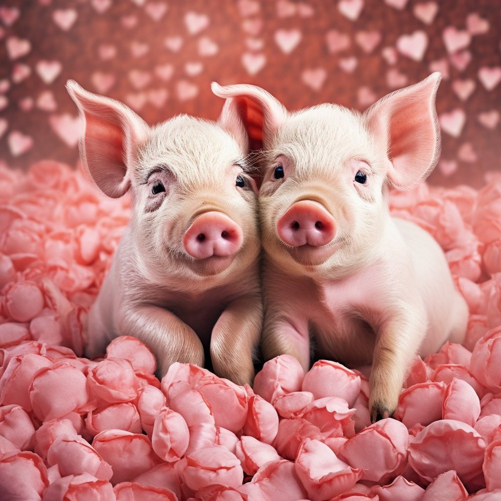Pink Piglets with Hearts