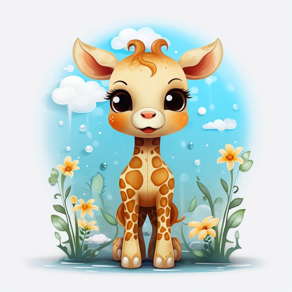 Kawaii Giraffe With Flowers