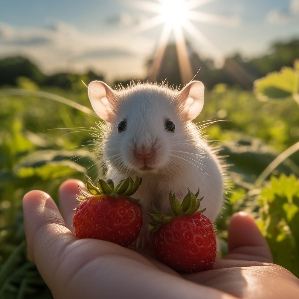 Adorable Baby Mouse With Strawberries