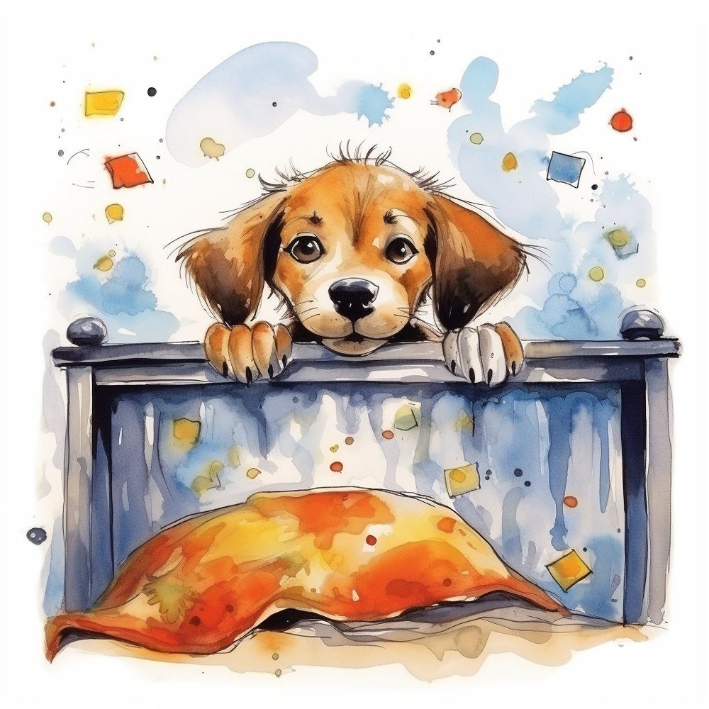 Puppy In Bed Watercolor