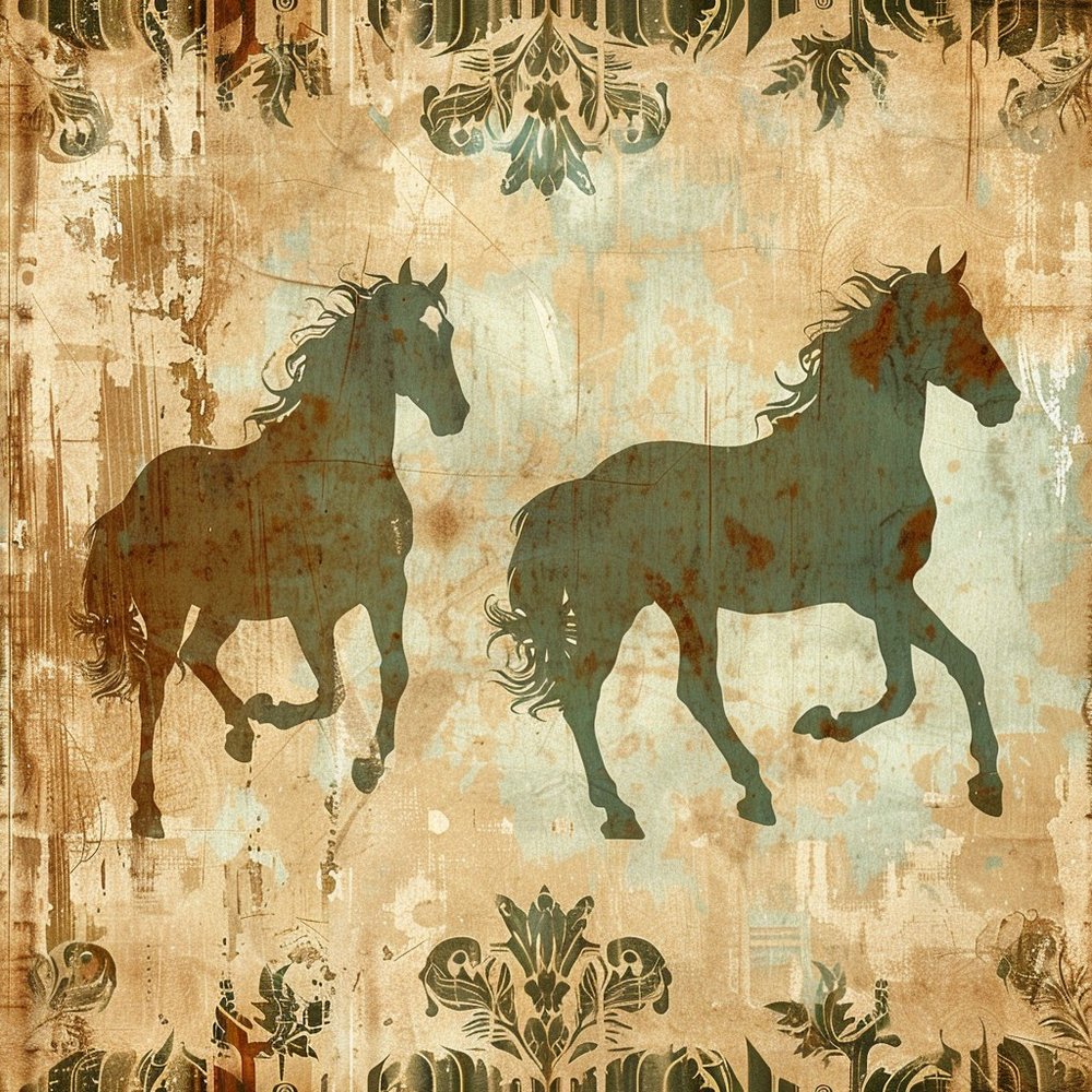 Vintage Horse Grunge Damask