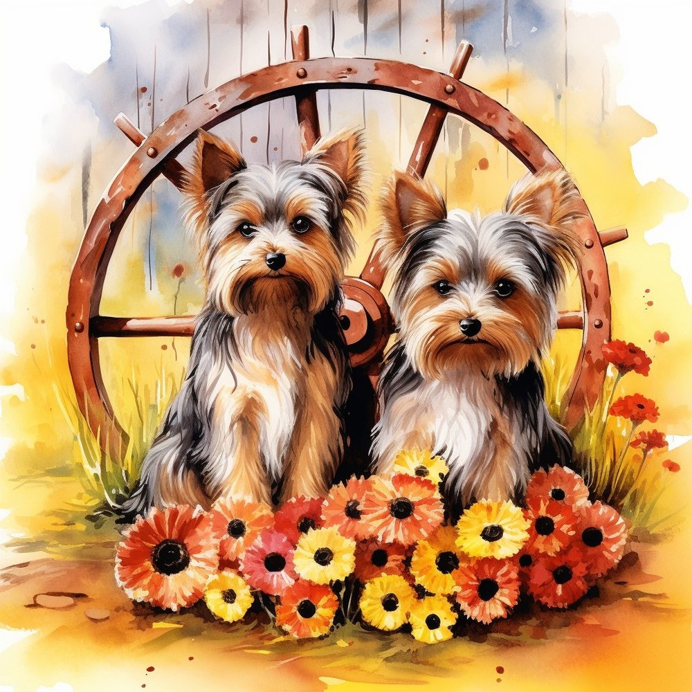 Terrier Dogs Wagon Wheel Garden