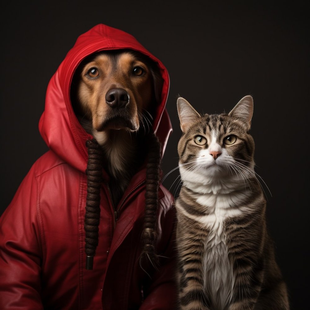 Dog and Cat in Red